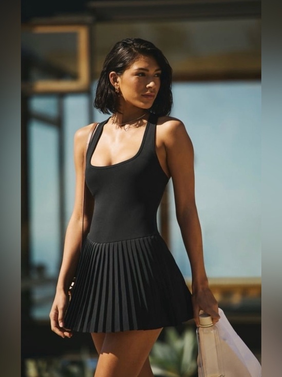 Fabletics Dresses & Skirts - Fabletics Hot Shot Pleated Black Mini Dress Black Size XXL / 1X